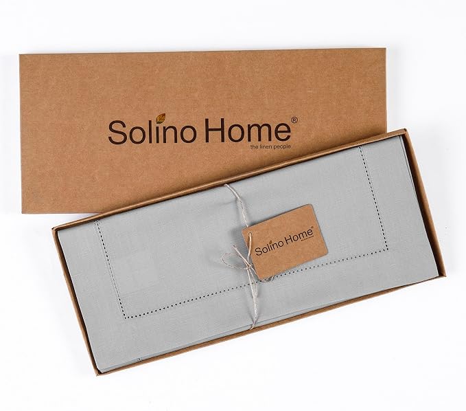 Solino Home Cotton Linen Dining Table Runner Grey Hemstitch, 14 x 144 in | - Image 4