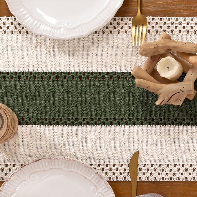 DeZerlor Boho Macrame Table Runner Spring Easter Farmhouse Woven Table Runner - Image 8