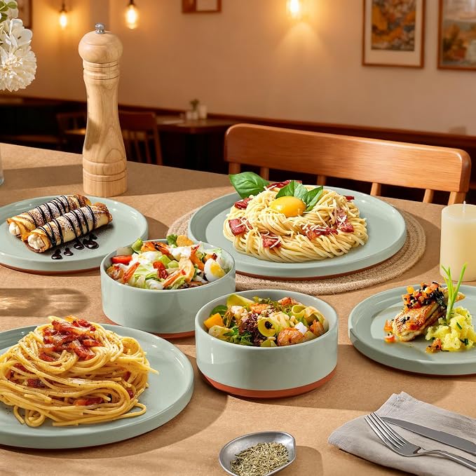 LIANYU 12 Piece Dinnerware Set for 4, Modern Style Stoneware Dinnerware Set | - Image 7