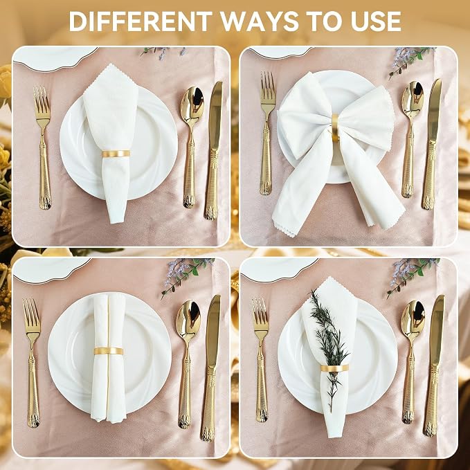 Gold Napkin Rings, Thanksgiving Christmas Napkin Rings Set of 12, Nickel-Plated - Image 4