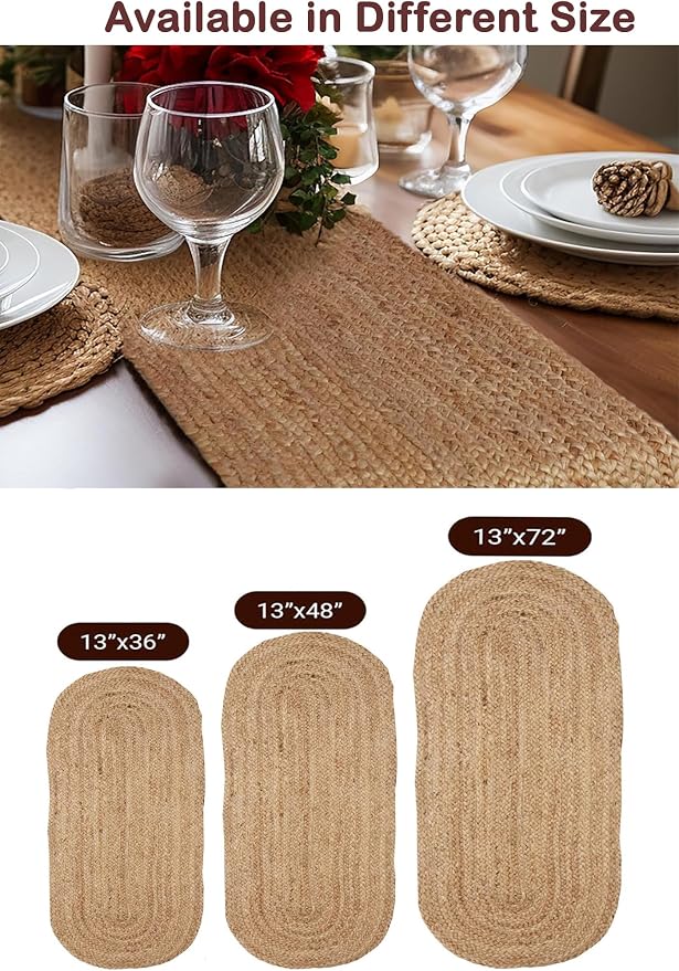 Pack of 1 Handwoven Oval Jute Braided Table Runner 13 x 108 Inch, 100% Natural - Image 5