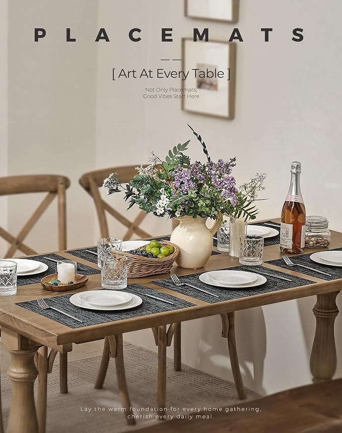 Leetaltree Black and Grey Woven Placemats Set of 12 - Image 2