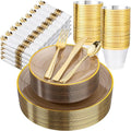 Morejoy 350PCS Clear Brown Plastic Plates by Morejoy