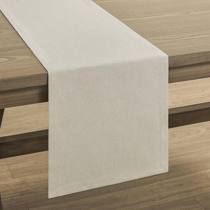 Basic Linen Style Table Runner, 14x36 Inch Raw Linen | Mitered Corner Design - Image 7