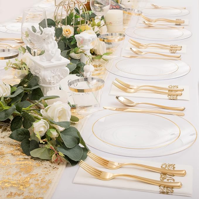 Nervure 100PCS Clear and Gold Plastic Plates - Image 6