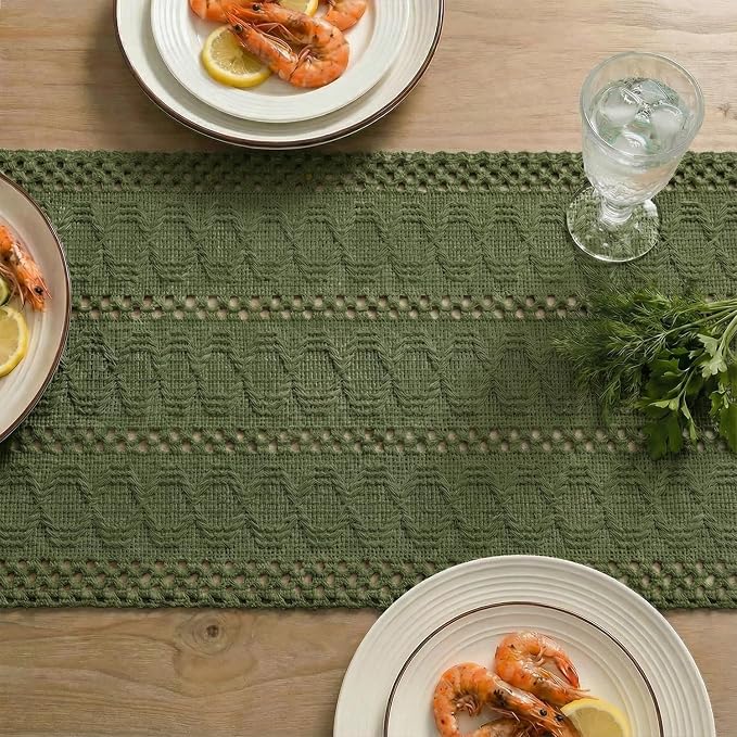 Artoid Mode Army Green Woven Farmhouse Hollow Table Runner 12x48 Inch | Holiday - Image 5