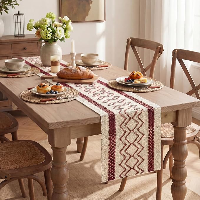 Artoid Mode Red Stripe Diamond Woven Table Runner 12x108 Inch | Holiday - Image 5