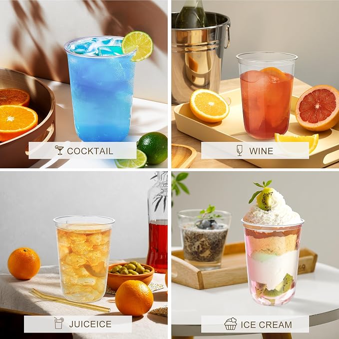 KesaPlan 100 Pcs 16oz Plastic Clear Cups, Disposable Wine Cocktail Glasses | - Image 5