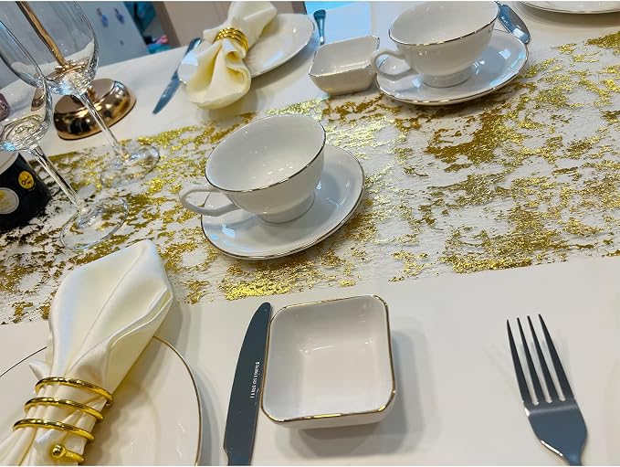 Gold Table Runner 11 Inch x 32 Feet Inches, Glitter Metallic Mesh Table Runner - Image 6