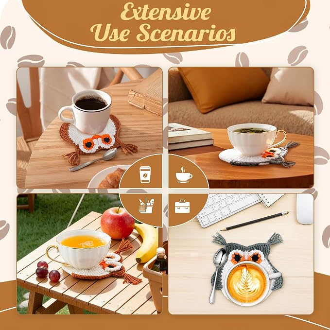 Crochet Animal Coasters, Handmade Owl Coasters - Image 3
