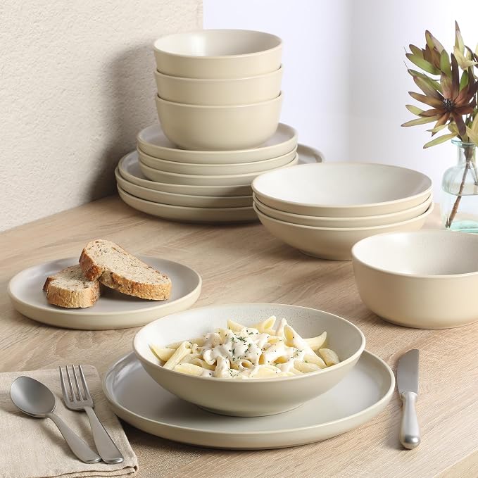 Gibson Elite Tribeca Loft 16-Piece Dinnerware Set – Matte Cream and White - Image 5