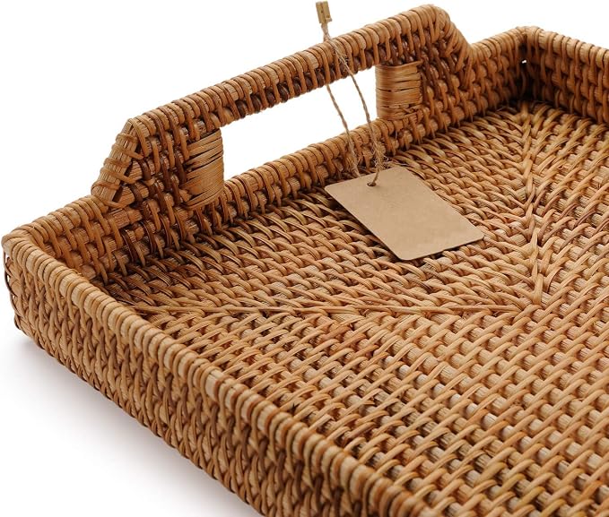 Hand-Woven Rattan Rectangular Serving Tray - Image 3