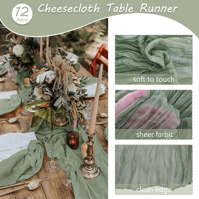12 Pack 13Ft Cheesecloth Table Runner 35x157 Inch Boho Gauze Table Runner - Image 4