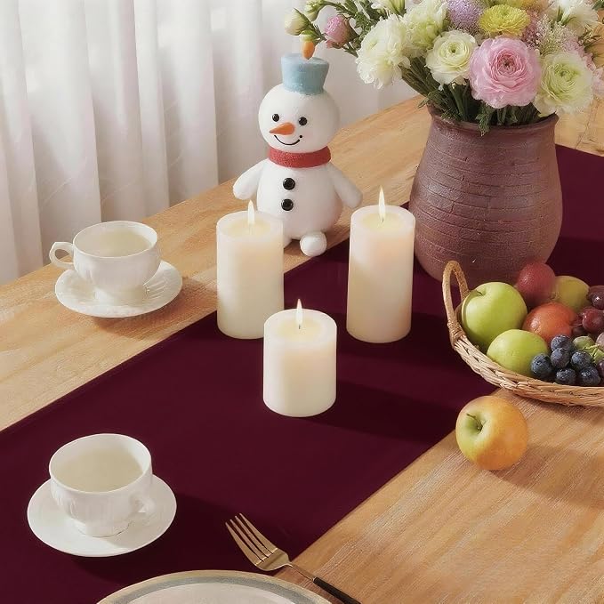 Burgundy Table Runner, Waterproof Washable Runners 72 Inches Long | Reusable - Image 6