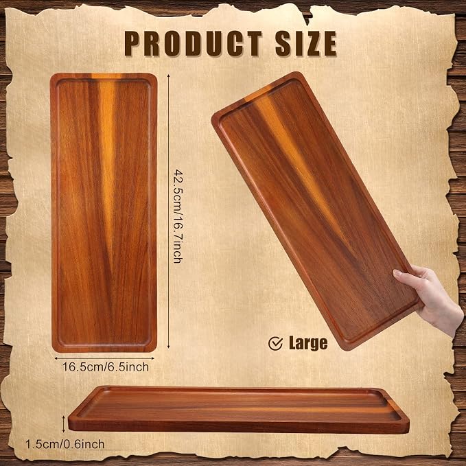 10 Pack Solid Wood Serving Trays 16.7 x 6.4 Inch Acacia Wooden Server Platter - Image 3