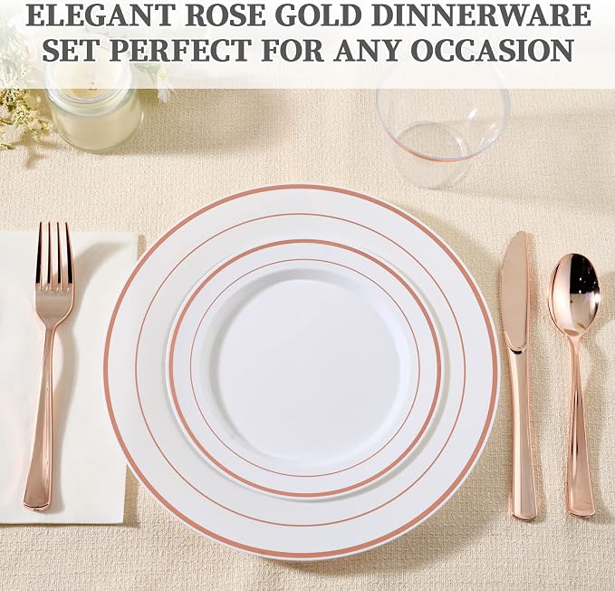 FOCUSLINE 600 Ct Rose Gold Dinnerware Set - Image 4