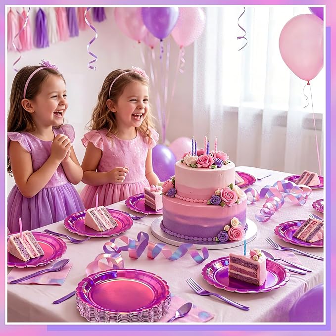 NatNarr 30 Pk Iridescent Pink Plates 7" Holographic Dessert Cake Plates | Small - Image 4