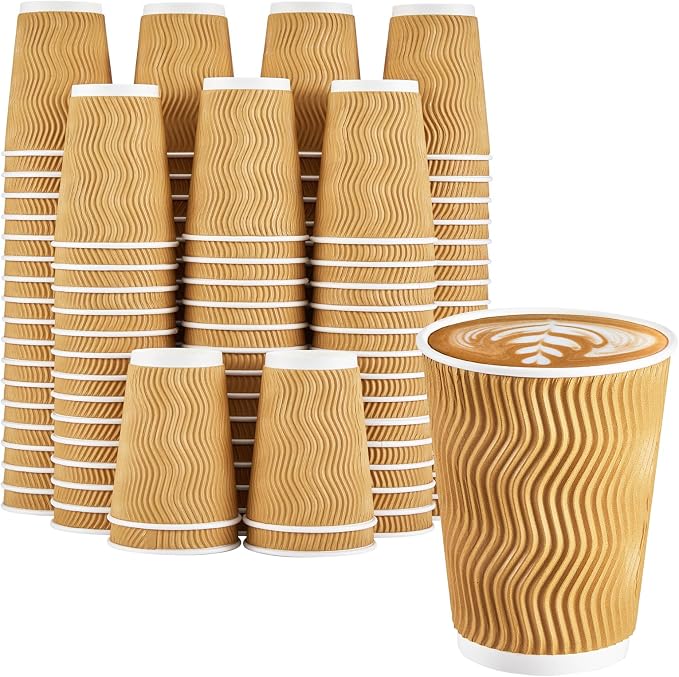 Clawsoff 120 Pack 12 oz Disposable Paper Coffee Cups Insulated Champagne | by BuyNow
