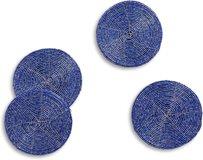 Handmade Beaded Coasters, Glass Bead Coasters in Blue, Coffee Table Décor - Image 2
