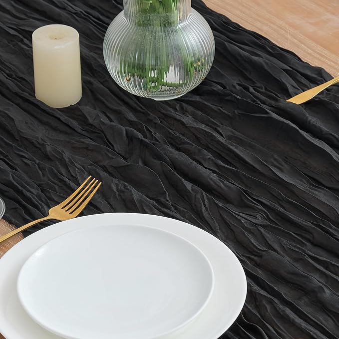 Asee'm 6pcs Black Cheesecloth Table Runner Summer 10FT Boho Gauze Rustic | - Image 3