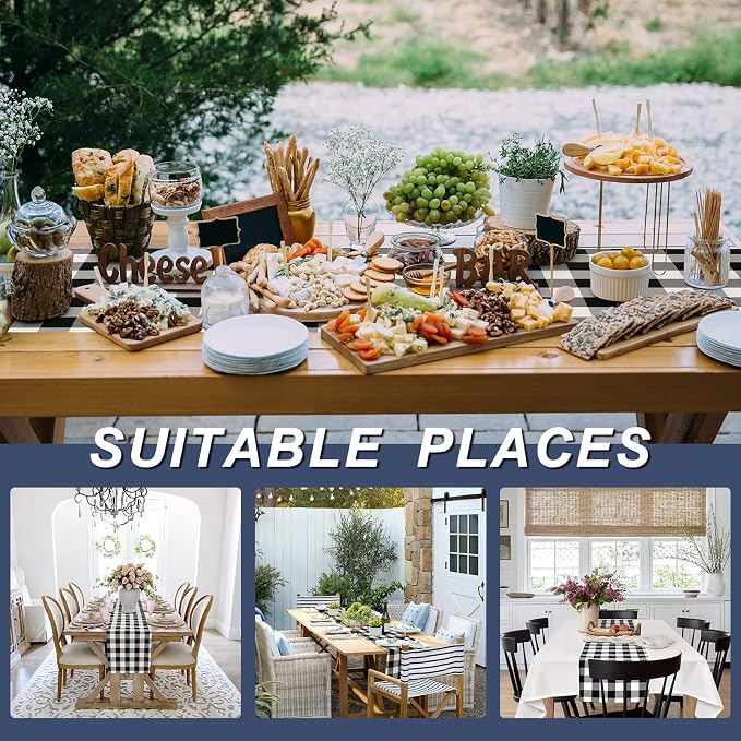 Buffalo Plaid Table Runner Black and White 14W x 72L, 1 Piece | Waterproof - Image 6