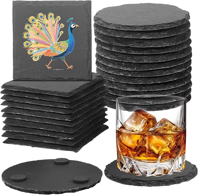 24pcs Slate Coasters, Hand Painted DIY, Scratch Resistant Bottom by DASSNANE