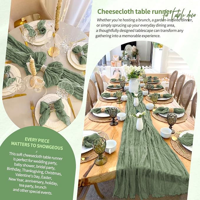 30 Pack Cheesecloth Table Runner 10FT Sage Green Table Runner Boho Gauze Cheese - Image 8