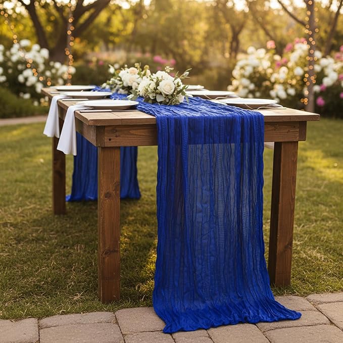 1 Pack Royal Blue Cheesecloth Table Runner 120 Inch Boho Wedding Decor | - Image 5