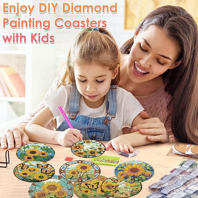 ijbnhd 8 Pcs Sunflower Diamond Art Coasters Kit Diamond Painting Coasters | - Image 5