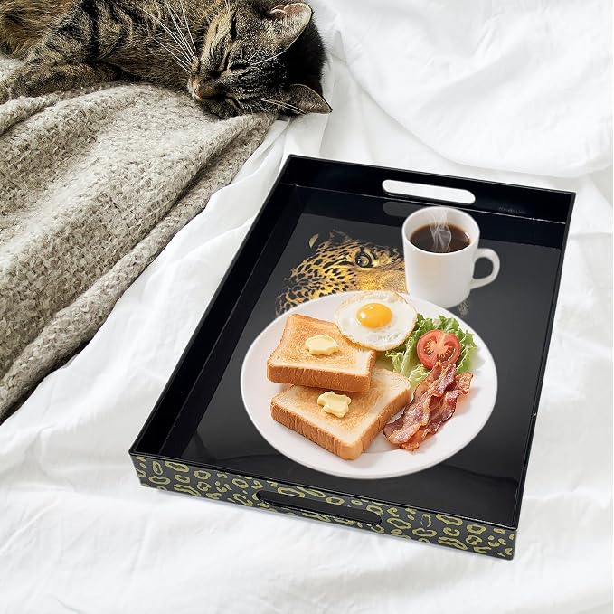 Serving Tray with Handles, 15.7 * 11.8 inches, Plastic Ottoman Tray with - Image 6