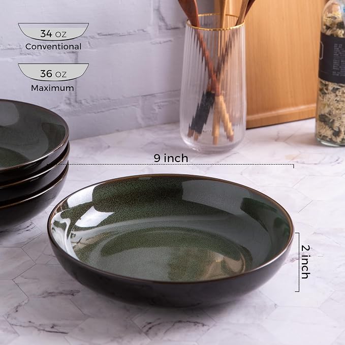 LERATIO 9.0" Ceramic Pasta Bowls Set of 6, 38oz Large Stoneware Bowls Set | - Image 2