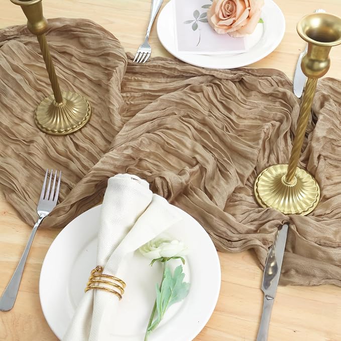 1 Pack Nude Cheesecloth Table Runner 120 Inch Boho Wedding Decor | Cheesecloth - Image 5