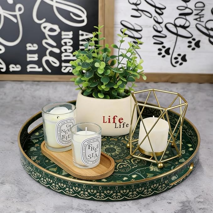 Round Serving Tray with Handles | Plastic Ottoman Tray Coffee Table Tray - Image 7