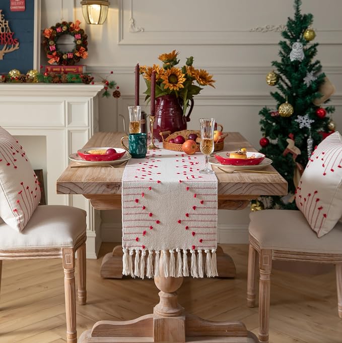 Christmas Table Runner 13 x 72 Inch Long Natural Cotton Woven Runner - Image 3