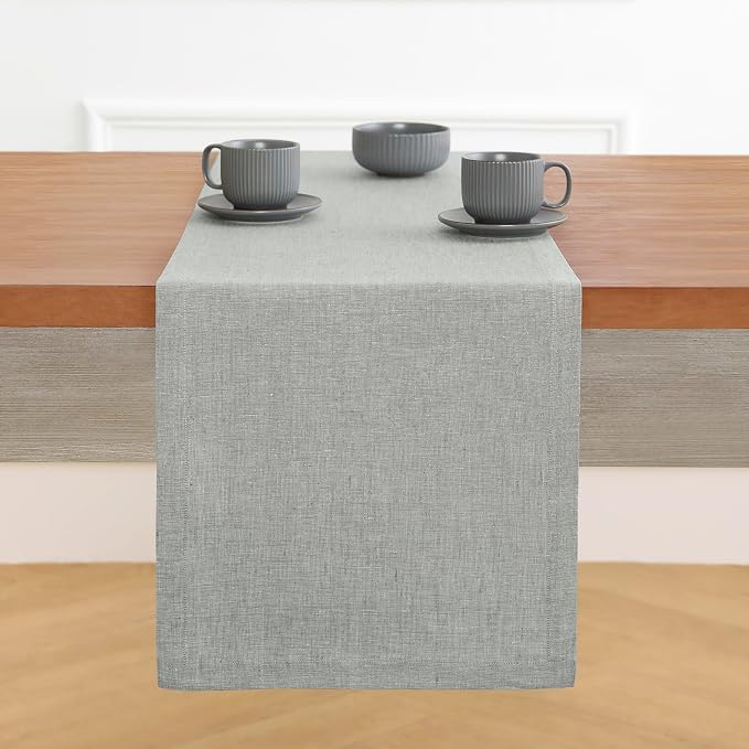 Solino Home 100% Pure Linen Table Runner Chambray Grey, Athena 14 x 120 in | - Image 2