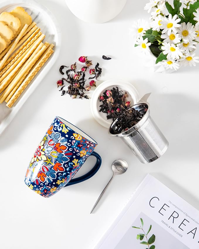 vancasso Ceramic Tea Mug with Infuser and Lid, 18 Ounce Bohemian Loose Leaf Cup - Image 5