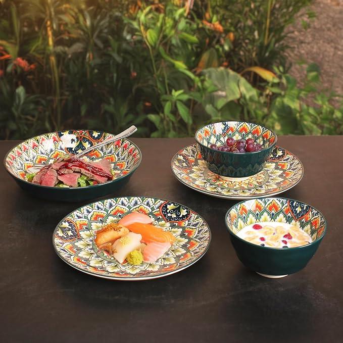 YA JU Mandala Dinnerware Sets Serves 4, Buffet Dinnerware, Boho Plates and - Image 6