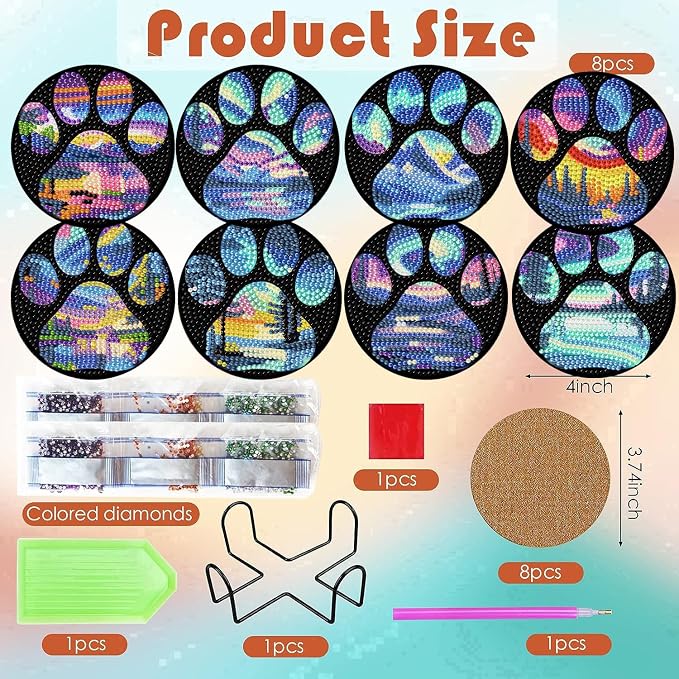 ijbnhd 8 Pcs Aurora Diamond Art Coasters Kits - Image 3