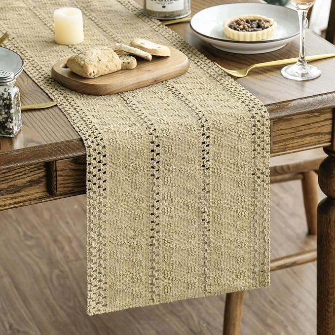 Artoid Mode Burlap Brown Woven Farmhouse Hollow Table Runner 12x72 Inch | - Image 6