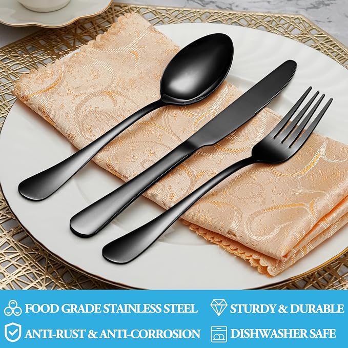 40 Pcs Black Silverware Set, Stainless Steel Flatware Set Service - Image 3
