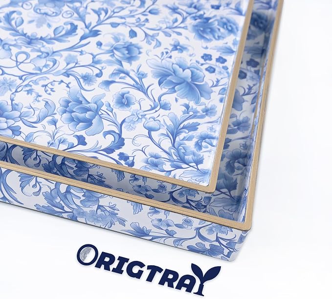 Serving Tray with Handles, 2 Pack Rectangular Plastic Tray 15.75x11.81 Inch - Image 2