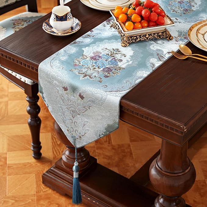 Elegant Table Runner 60" Thick Chenille Delicate Gorgeous Flower Pattern | Decor by HeMiaor
