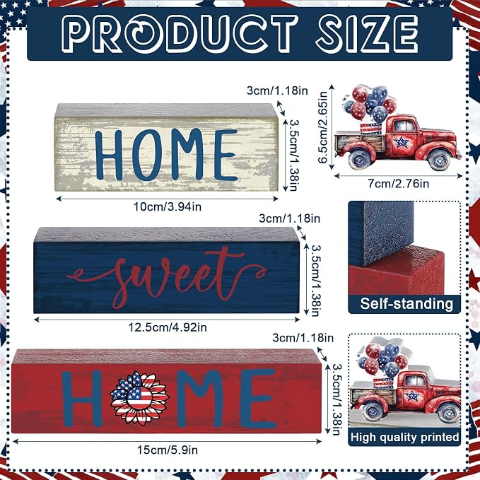 Cinnvoice 4 Pcs Patriotic 4th of July Wooden Block Decor 250th Anniversary Red - Image 2