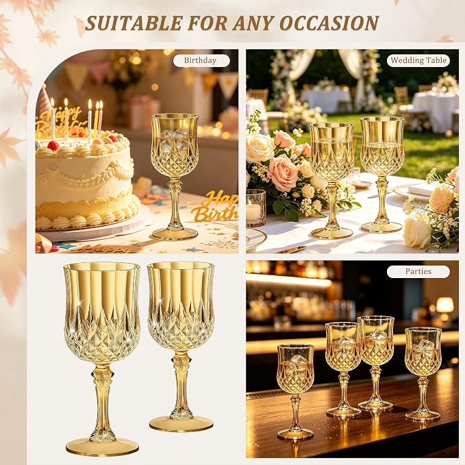 7OZ Plastic Wine Glasses, Reusable Vintage Goblets Unbreakable Drinking Glasses - Image 6