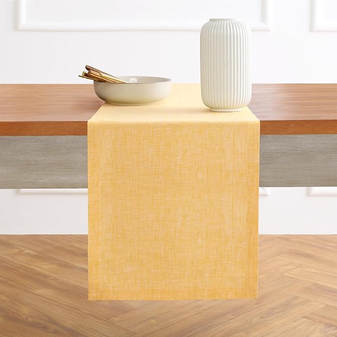 Solino Home 100% Pure Linen Table Runner Mustard Long, Athena 14 x 90 in | - Image 2