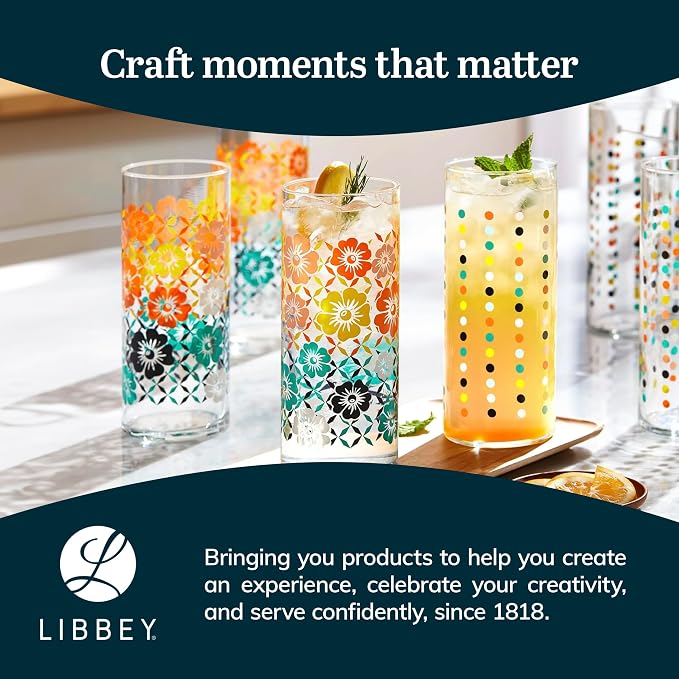 Libbey Vintage Flower Drinking Glasses Set of 4, Retro Floral Design Glass Cups - Image 6