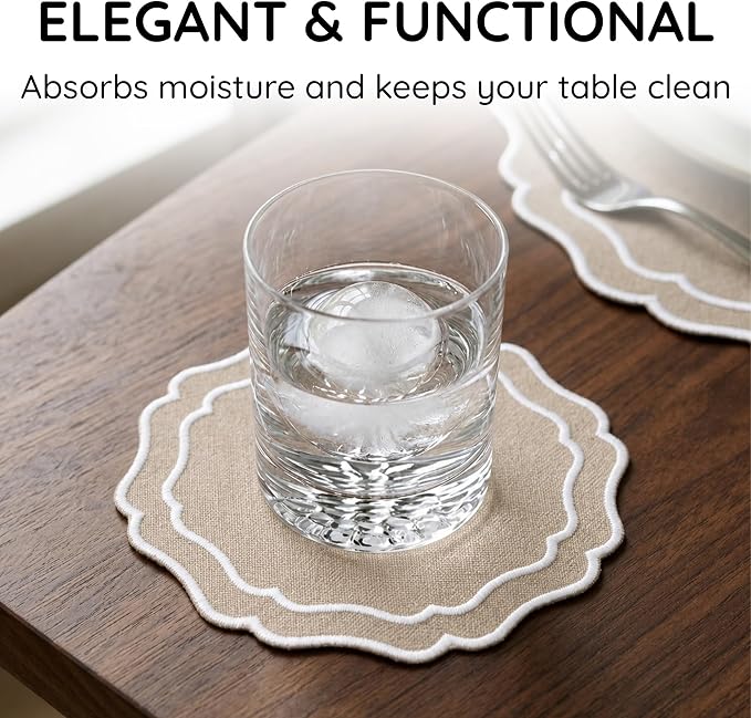 Drink Coasters Set of 6, 6x6 inch, Absorbent Linen Drink Mats - Image 5