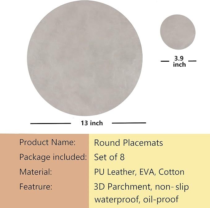 Set of 8 Faux Leather Round Placemats and Coasters, Coffee Mats Kitchen Table - Image 6