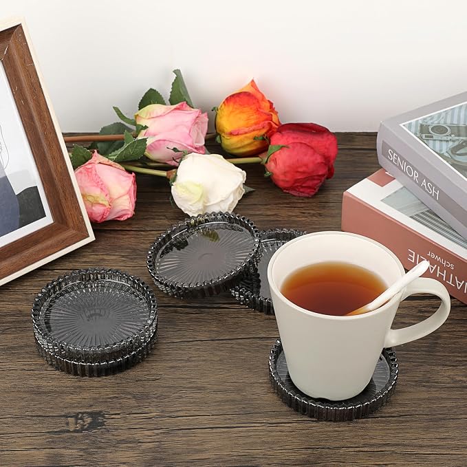 JUXYES Set of 5 Heat-Resistant Clear Glass Coaster - Image 4