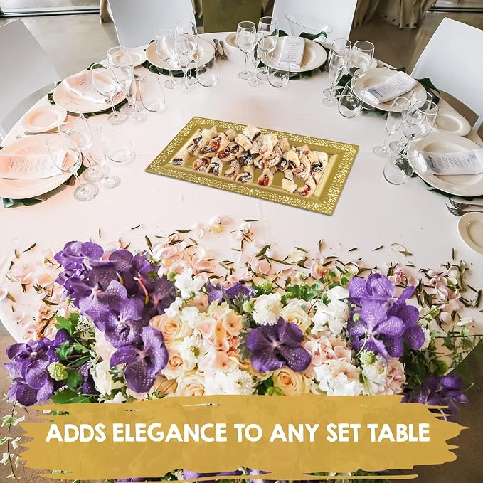 Yumchikel-Decorative Plastic Serving Tray & Platter Set-Gold & lace Rim Serving - Image 5